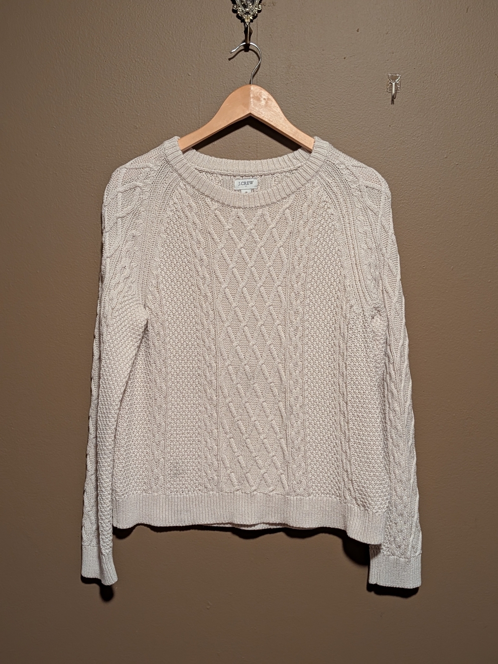 J. Crew Cream Cable-Knit Crewneck Sweater. Sz Small.